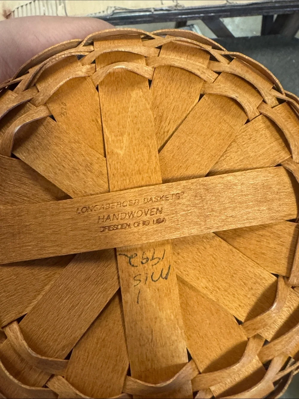 Longaberger Tan Woven Basket with Red Plaid Liner and Plastic Liner